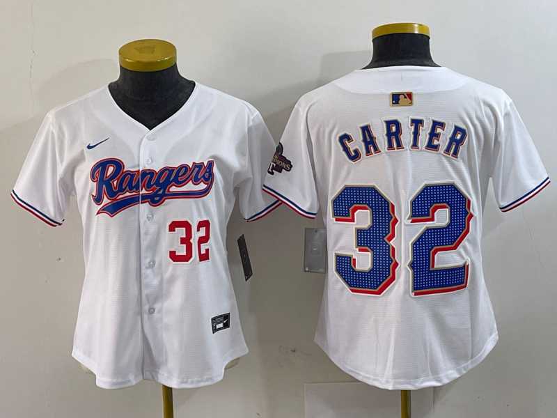 Womens Texas Rangers #32 Evan Carter Number White 2024 Gold Collection Limited Cool Base Jerseys->mlb womens jerseys->MLB Jersey
